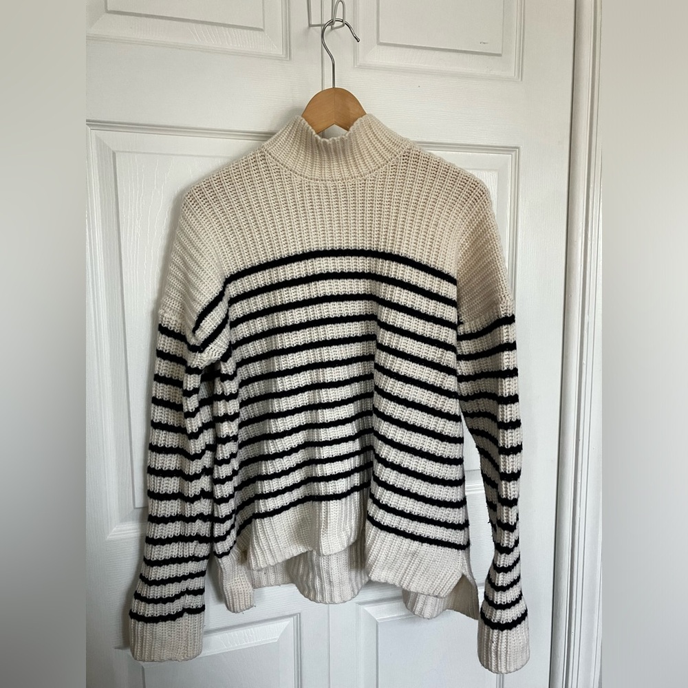 Alex Mill Bretton Stripe Seattle Sweater Navy Blue Cream Ivory Wool Cashmere S